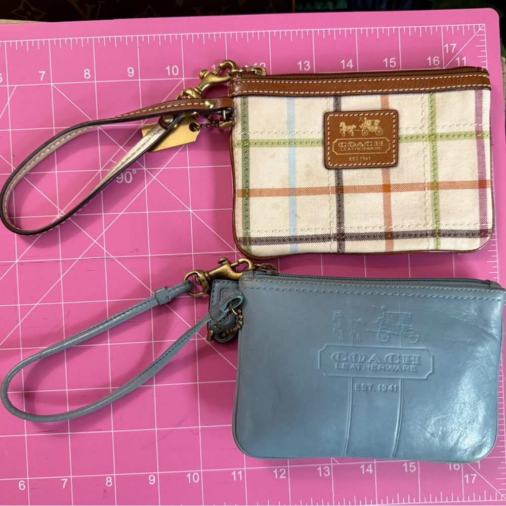 Coach Multicolor Plaid and Blue Leather Wristlets